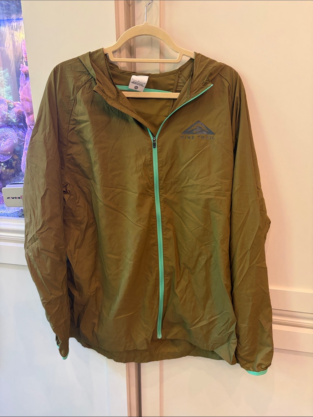 Nike Olive Green Hooded Windbreaker with Teal Trim